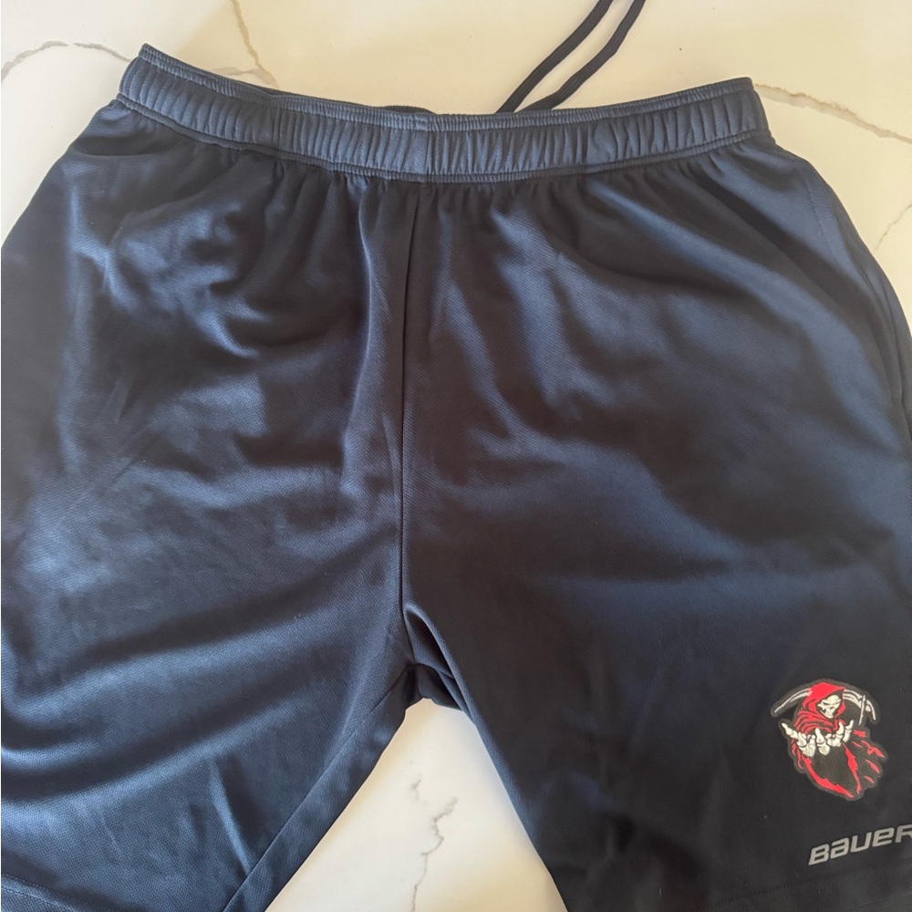 Chicago Reapers AAA hockey Bauer Black Athletic Shorts with Red Logo